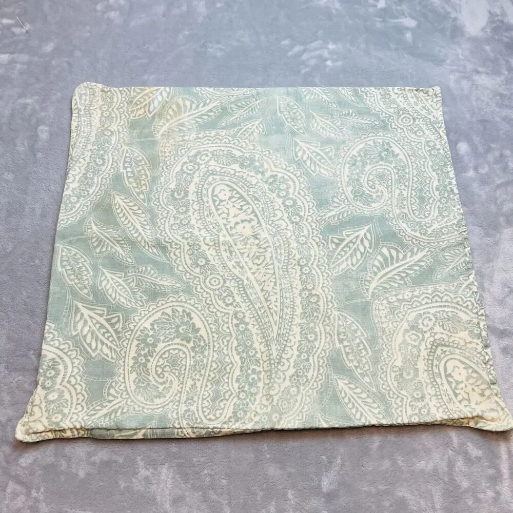 Pottery Barn Boho‎ Chic Accent Pillow Cover 23x24 Green Paisley Zipper Closure
